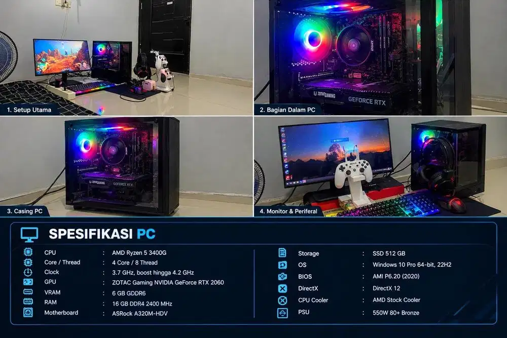 FULL SET PC GAMING i5-10400F RTX 2060 + Monitor Acer