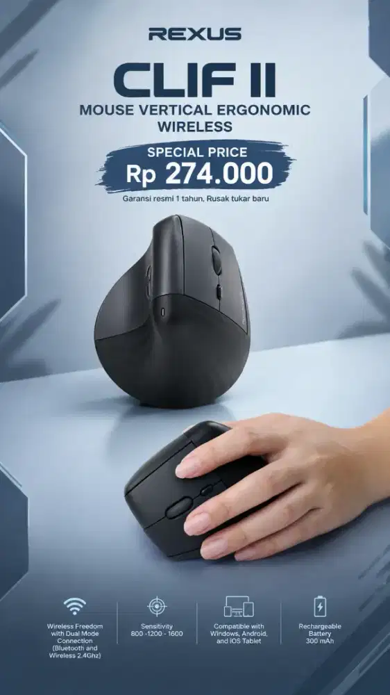 Mouse vertikal wireless rexus Clif II QV-270
