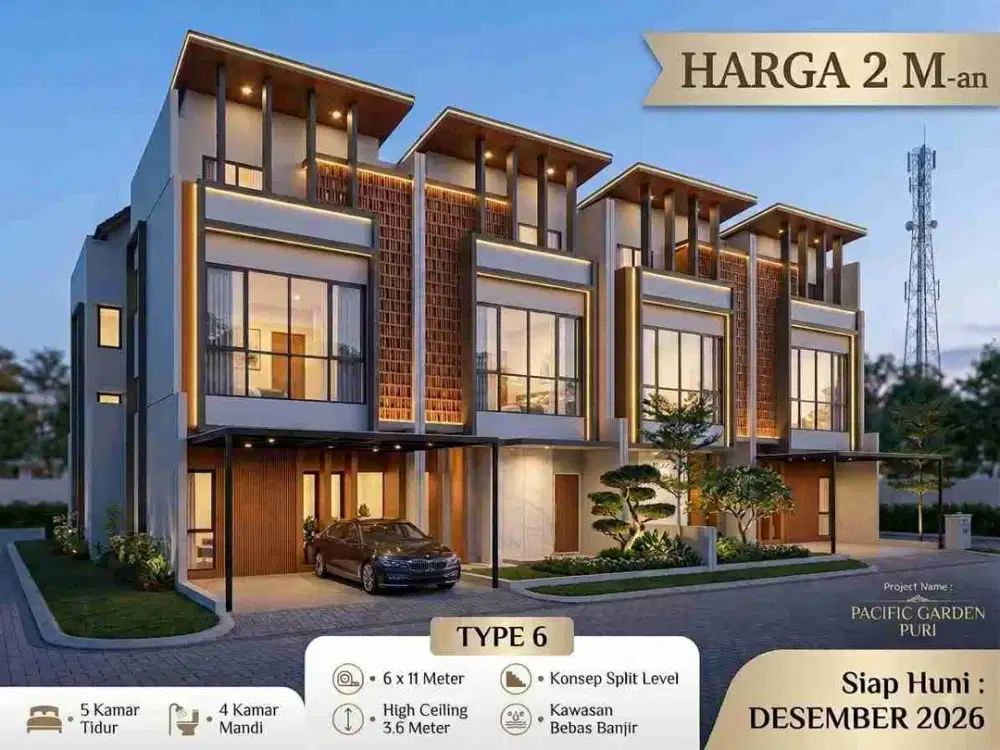 PACIFIC GARDEN PURI FREE DP RUMAH SIAP HUNI START 2 M AN 3 LANTAI 5 KAMAR TIDUR