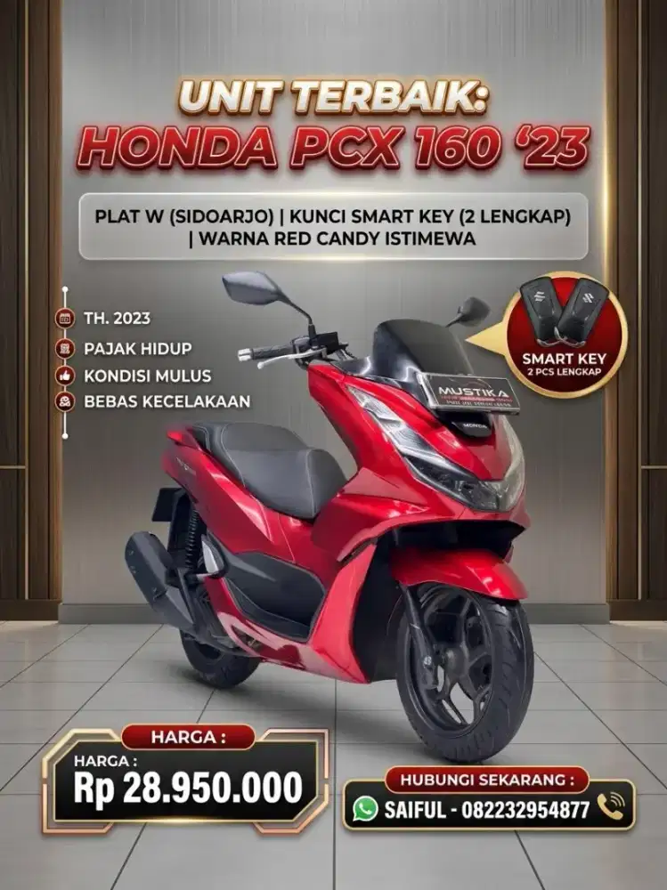 Perfect Condition!!Honda PCX 160cc 2023 Red Candy plat W Mulus-Mustika