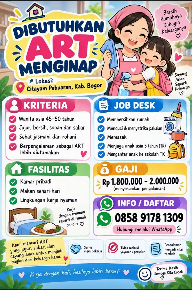Dibutuhkan ART citayam bojong gede
