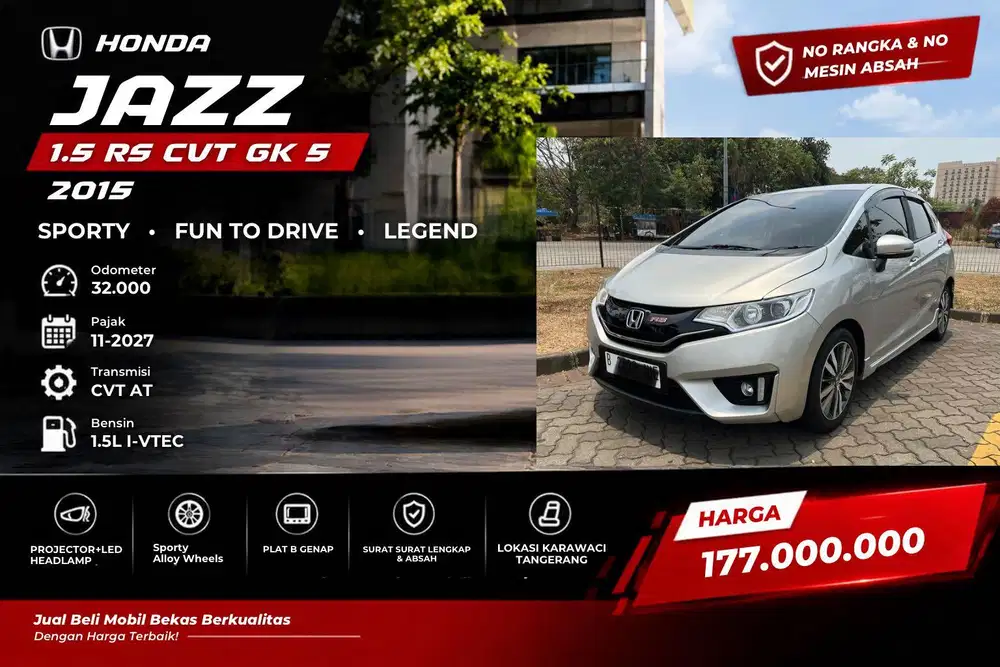 Honda Jazz RS CVT AT 2015 Silver KM 30rb