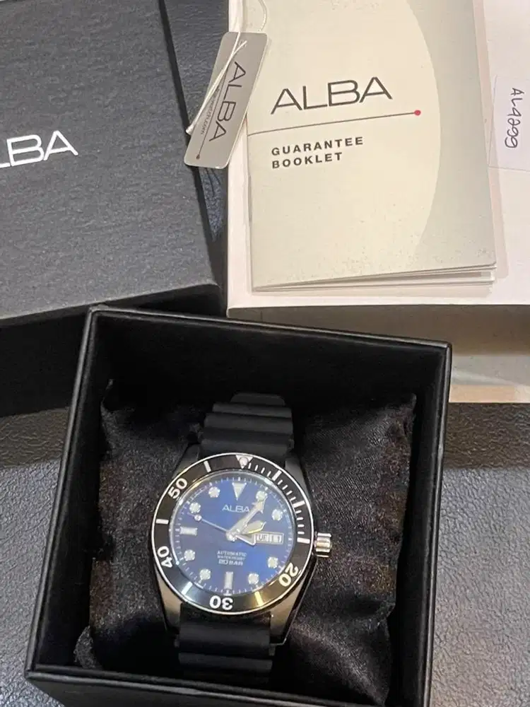 Jam ALBA automatic AL4299X1 blue dial black rubber strap