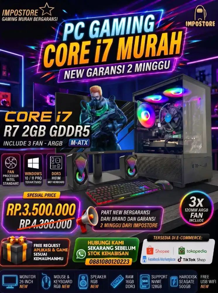 PC GAMING FULLSET MURAH CORE i7 - 16GB RAM - VGA R7 4GB - BERGARANSI