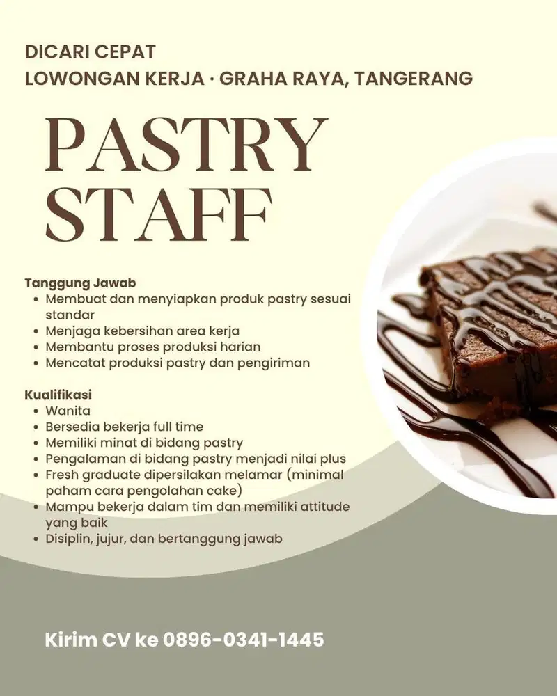 lowongan kerja Cook Pastry