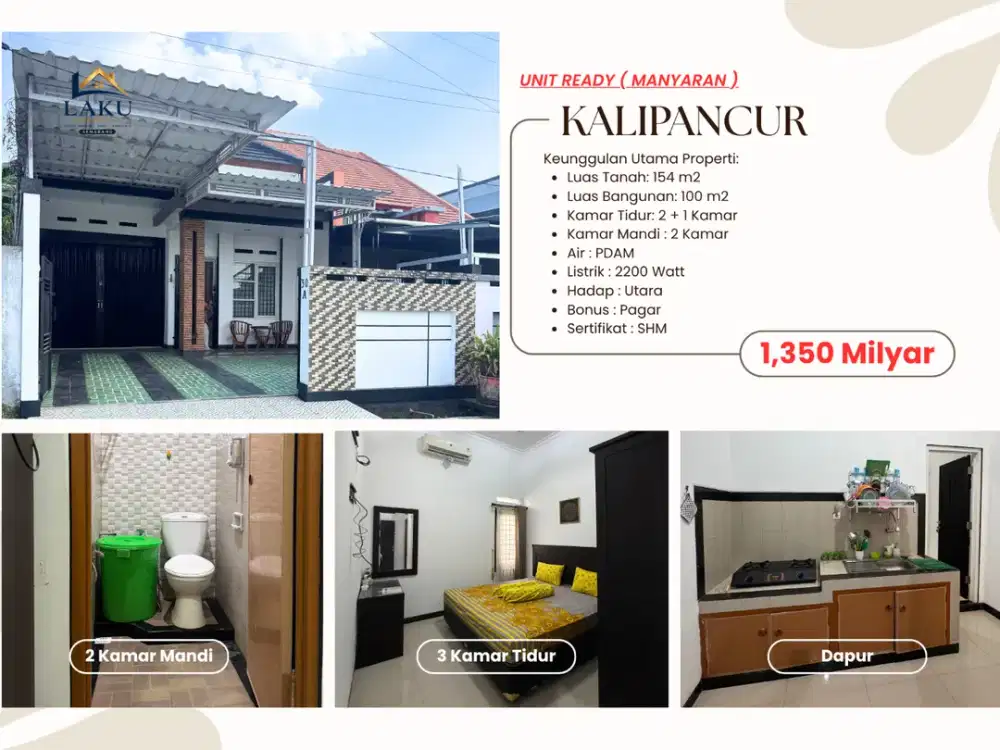ijual Rumah 1 Lantai Kalipancur Manyaran, Dekat Gerbang Tol & Swalayan Aneka Jaya