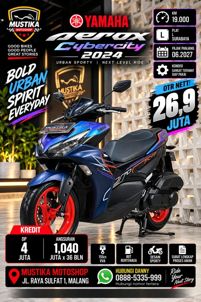 Yamaha Aerox Cybercity 2024. Km 19rb. DANNY Mustika Malang