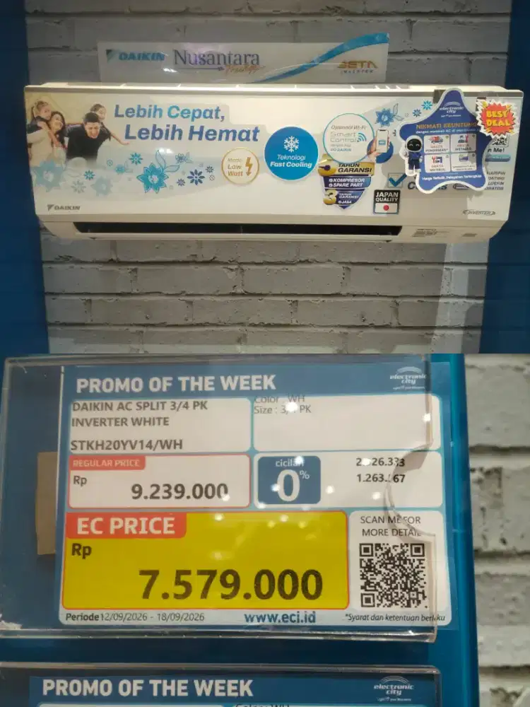 DAIKIN AC 3/4 PK INVERTER WHITE