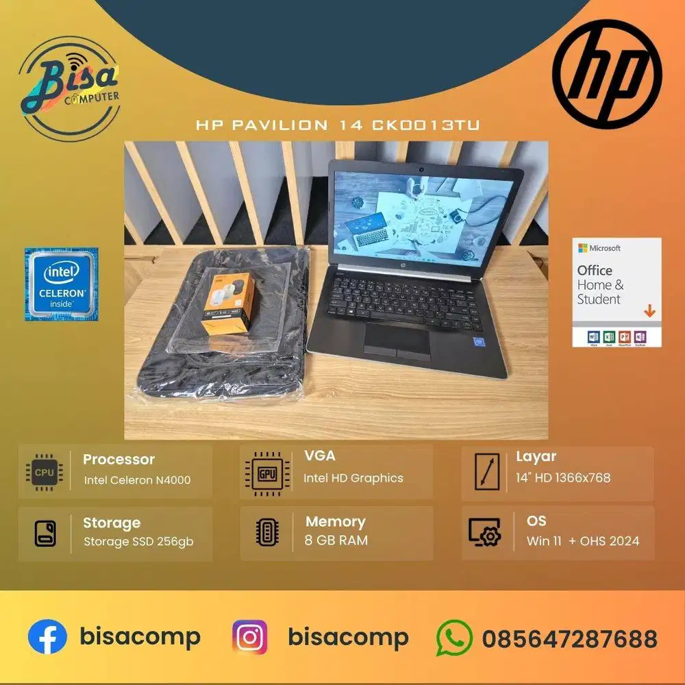 HP Pavilion 14 CK0013TU Intel N4000 SSD 256gb Ram 8gb 14inchHD