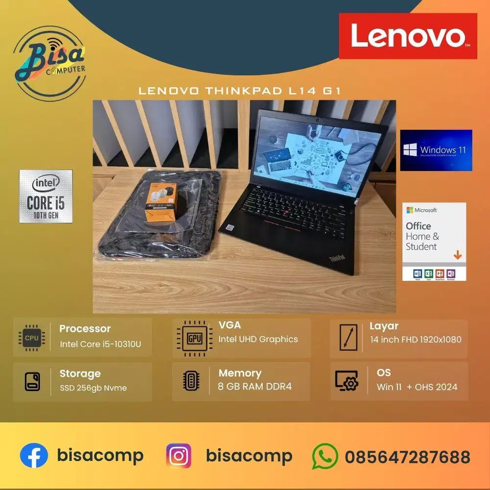 Lenovo Thinkpad L14 G1 Intel Core i5 10th Gen SSD 256gb Ram 8gb 14inch