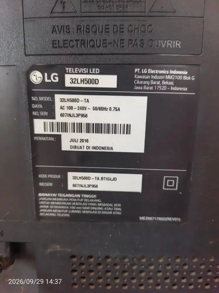 LG LED TV ukuran 32 inci dengan nomor model 32LH500D