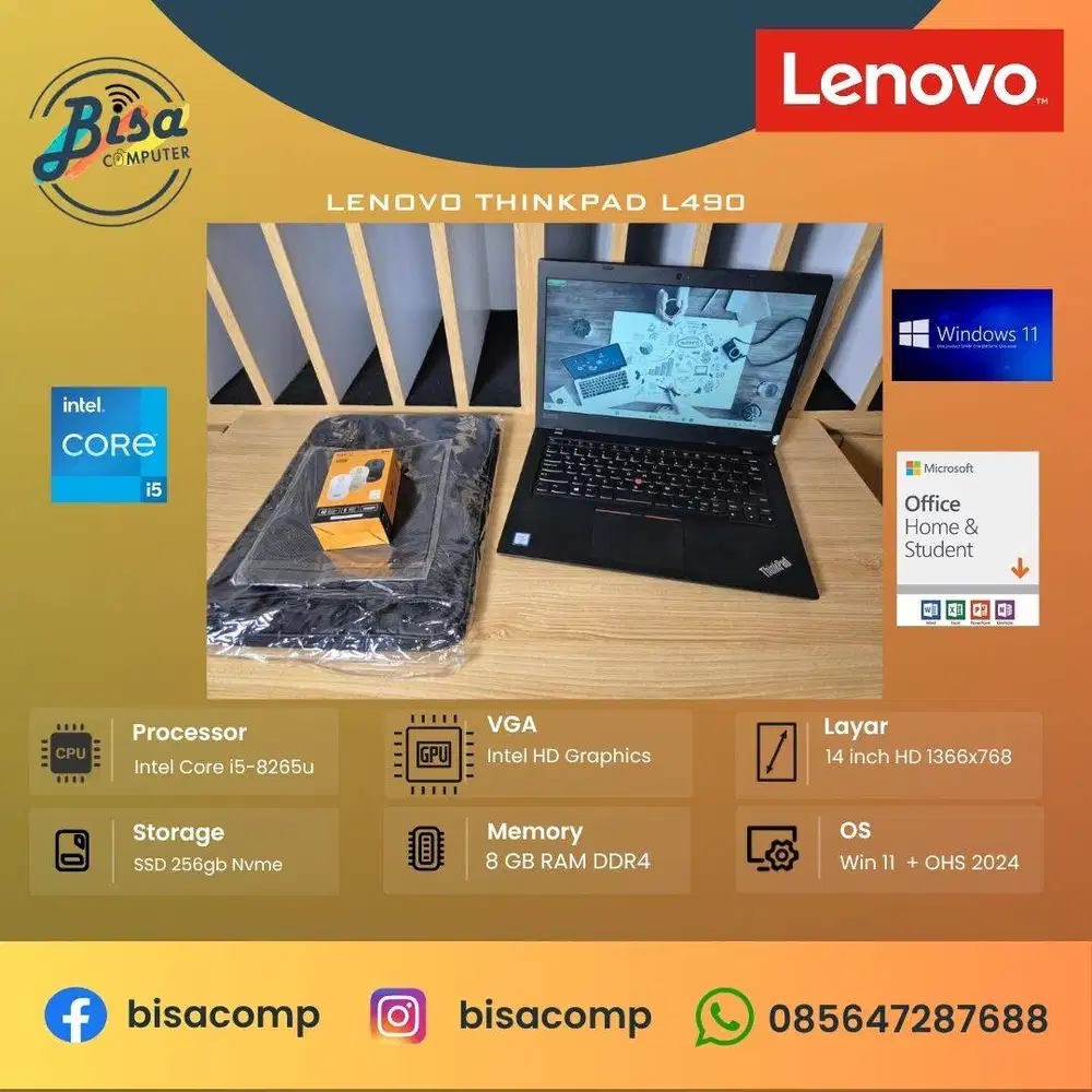 Lenovo Thinkpad L490 Core i5 8th Gen SSD 256gb Ram 8gb 14inchHD