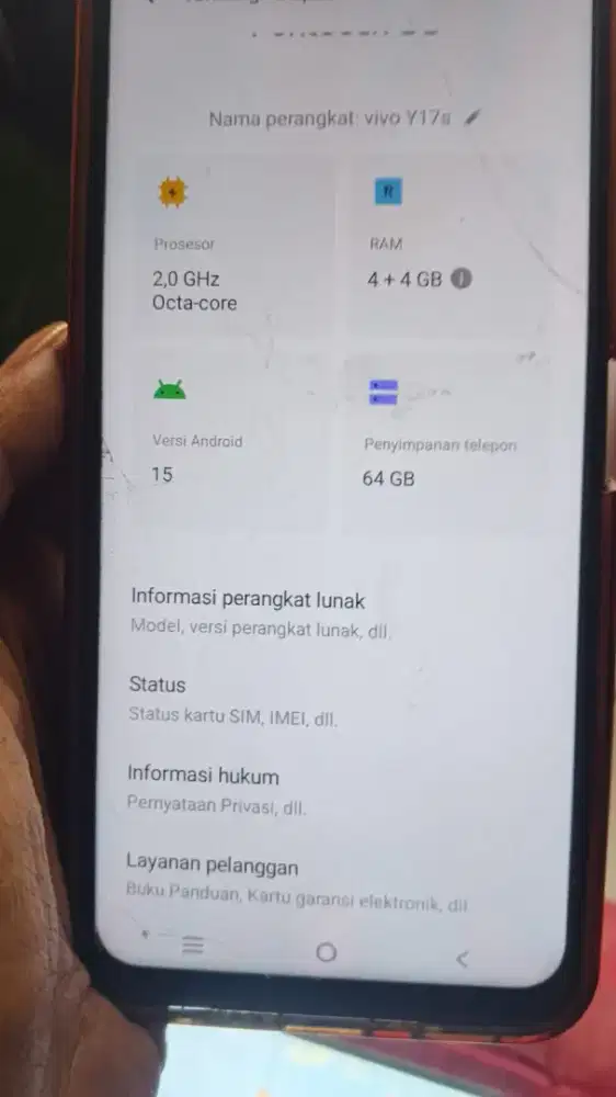 Vivo y17s 4/64 lancar jaya minus pemakaian aja