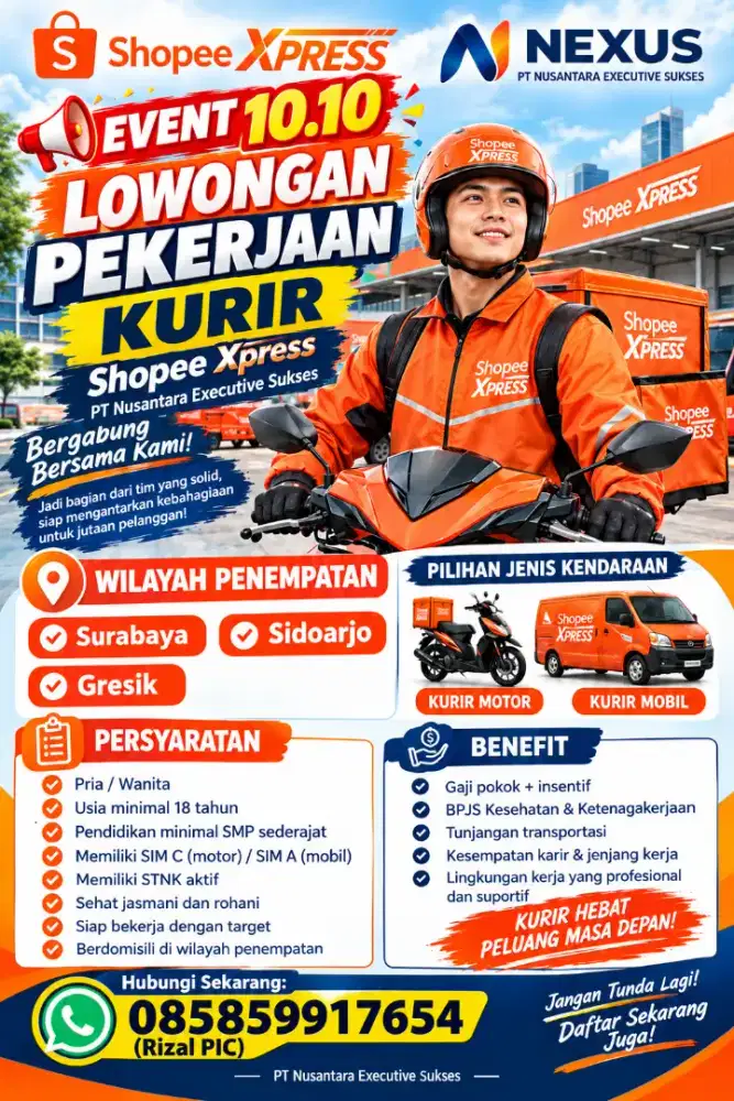 LOKER KURIR ALL AREA JAWA TIMUR penempatan bisa pilih sesuai domisili