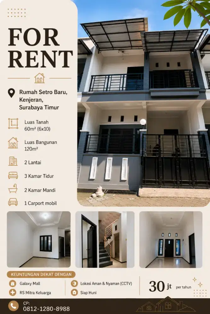 DISEWAKAN Rumah Setro Baru, Kenjeran, Surabaya Timur