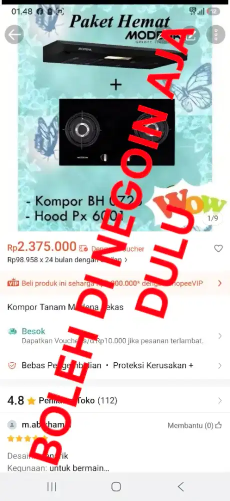 Kompor Modena Bonus Penyedot Asap Bonus Dispenser