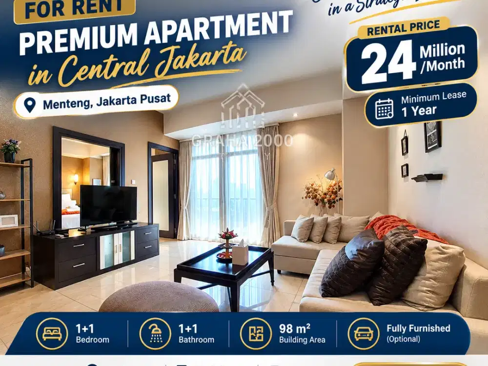 Disewakan Menteng Executive Apartment 98 m2 1BR Plus Maid Room Jakarta Pusat