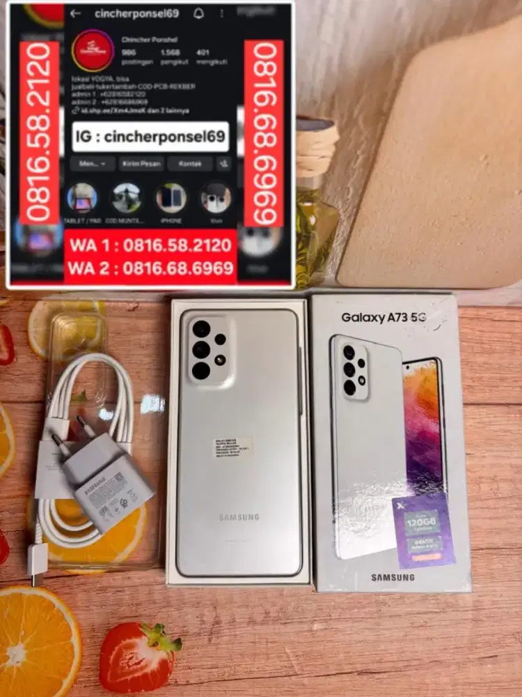 Jual hp Samsung A73 5G 8/256 istimewa fullset original free adaptor