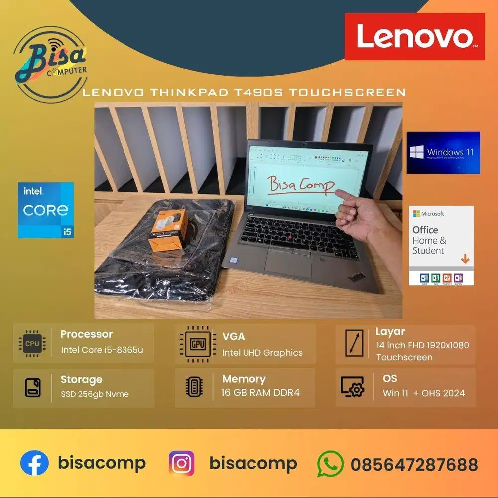 Lenovo Thinkpad T490s Core i5 8th Gen SSD 256gb Ram 16gb 14inchFHD
