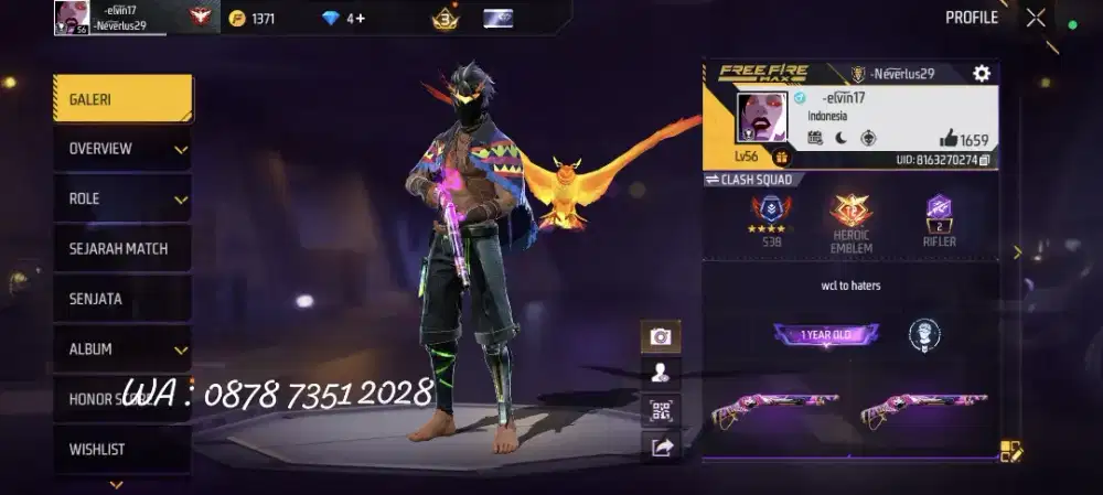JUAL AKUN FREE FIRE POLOSAN SG RAPPER VAULT 102