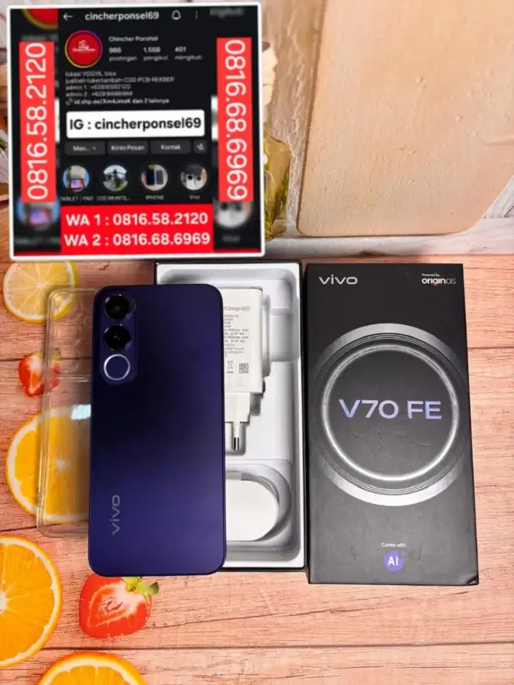 Jual hp likeNEW Vivo V70 fe 5G 8/256 istimewa BH 100% grns 05-04-2027