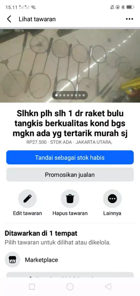 Slhkn plh slh 1 dr raket badminton kond bgs mgkn ada yg tertarik