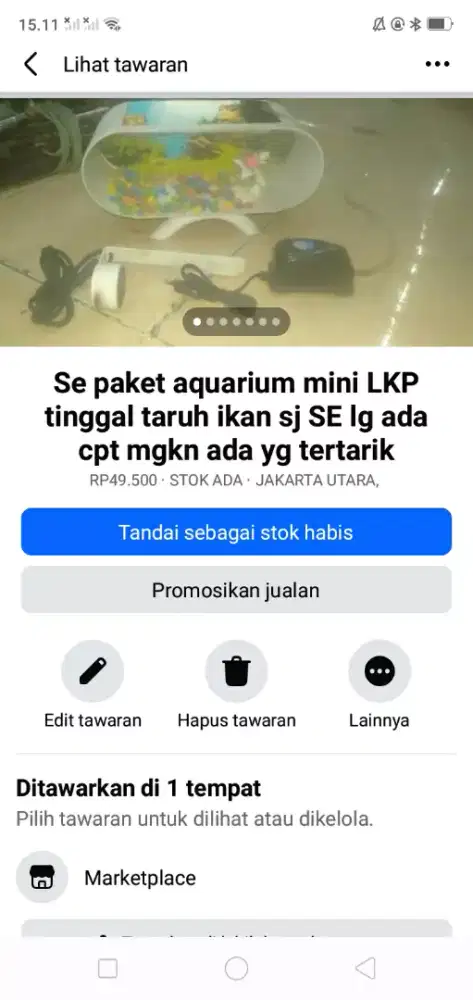 Se set aquarium ikan mini LKP ACC kond spt baru mgkn ada yg tertarik