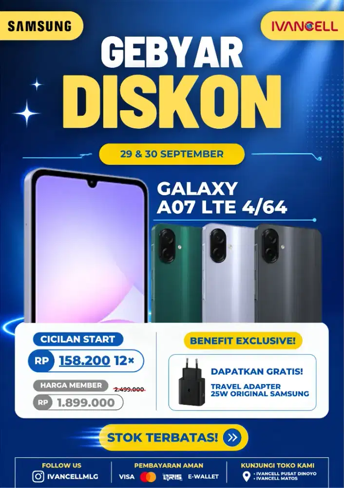 SAMSUNG A07 CICILAN 150K PROMO HARGA TERMURAH UNIT SEGEL & GARANSI ORI
