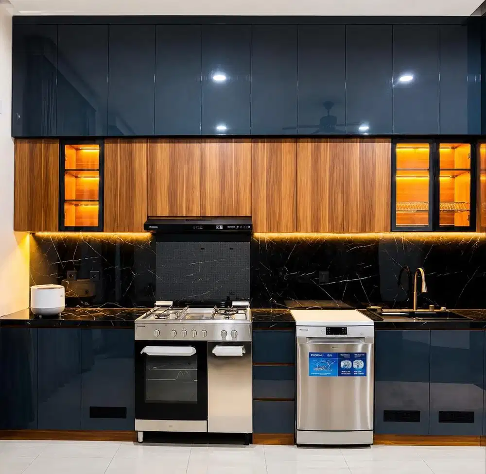 interior desain kitchen set kamar set wardrobe lemari backdrop tv