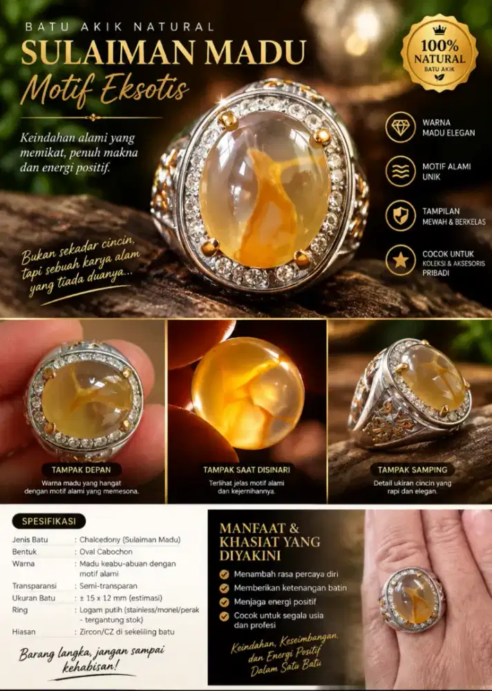 CINCIN BATU AKIK NATURAL MOTIF MADU – ELEGAN & BERKARAKTER
