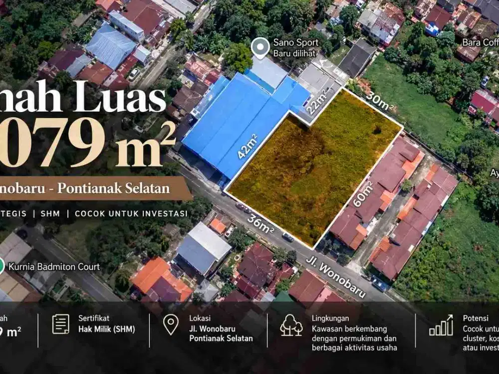 Tanah Luas 2.079 m² di Jl. Wonobaru Pontianak – SHM
