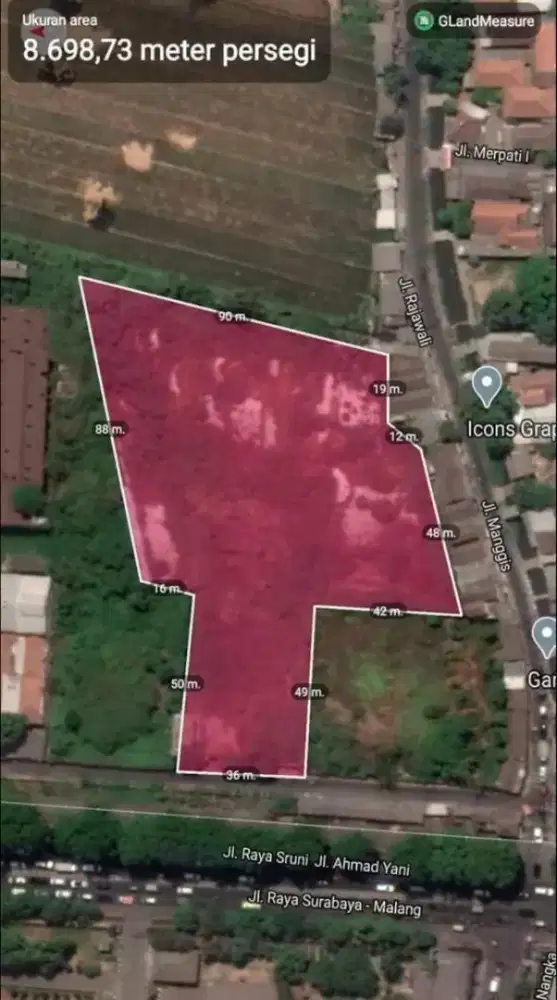 DIJUAL TANAH DI SERUNI GEDANGAN SIDOARJO NOL JALAN RAYA LOKASI BAGUS