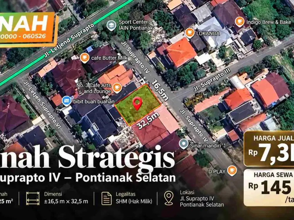 Tanah 536 m² di Jl. Suprapto IV – Pontianak Selatan | Lokasi Strategis