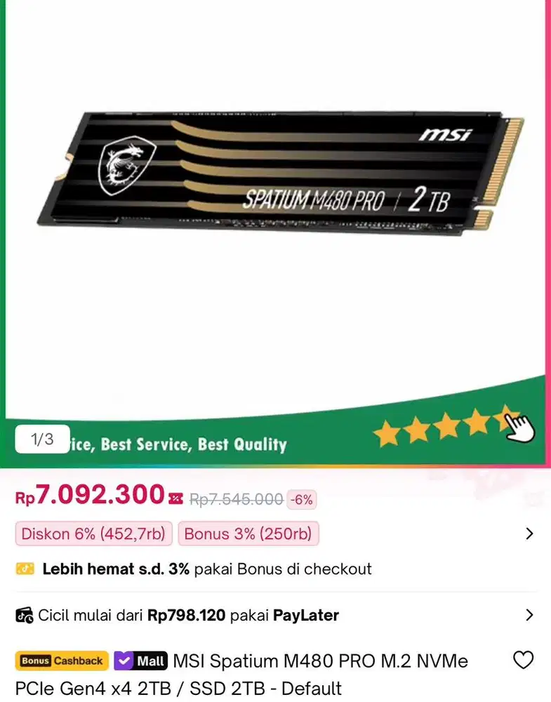 MSI Spatium M480 PRO M.2 NVMe PCIe Gen4 2TB