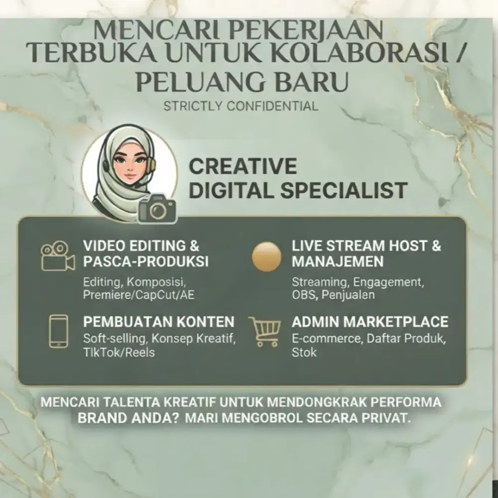 Mencari Pekerjaan | Host Live | Konten Kreator | Admin Market Place