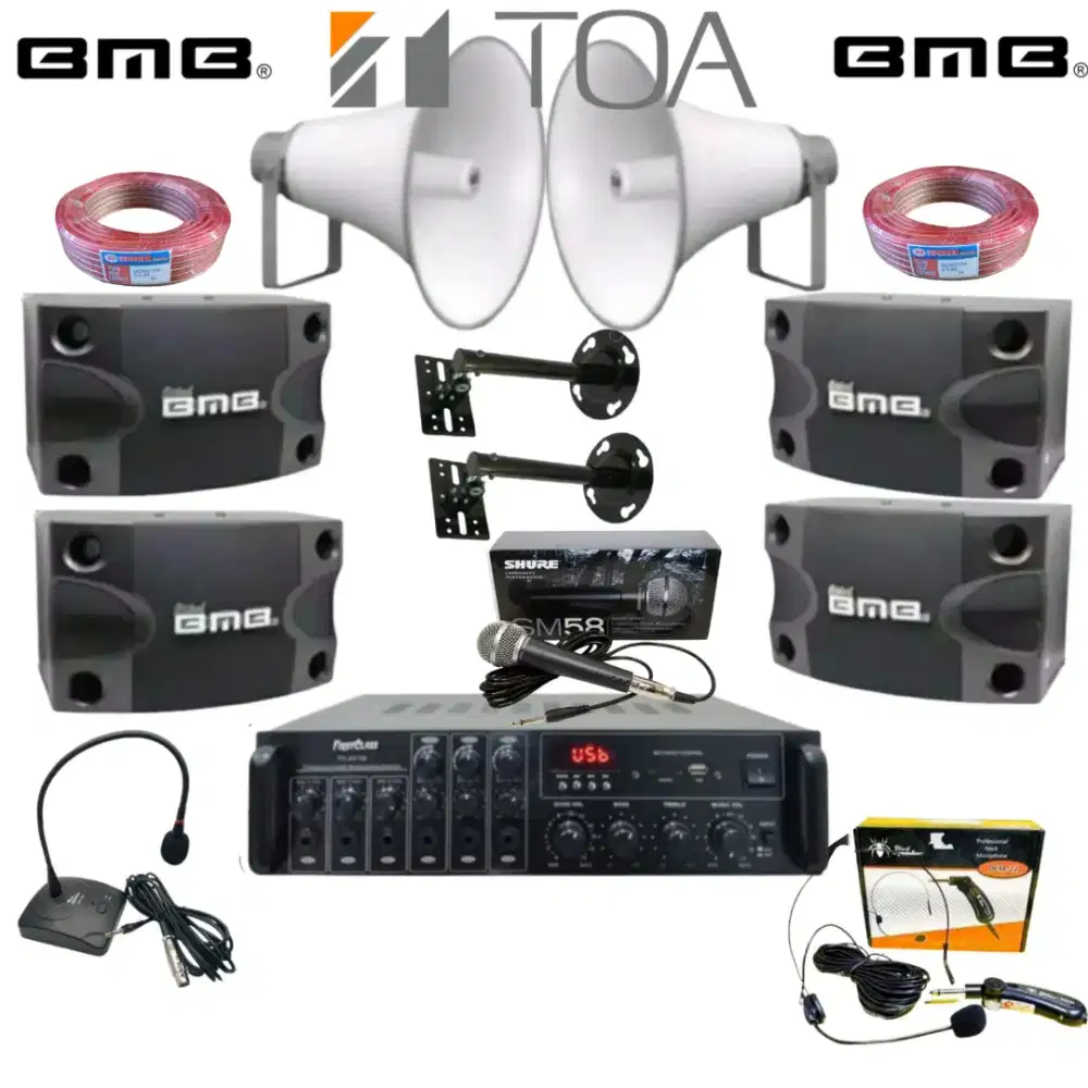 Paket toa masjid+speaker bmb 8 4 unit+amplifier pa system bluetooth