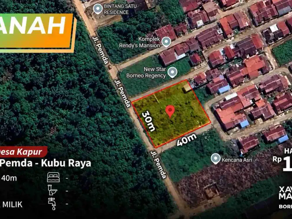 Dijual Tanah 30×40 m Jl. Pemda Kubu Raya – SHM, Kawasan Perumahan Berkembang
