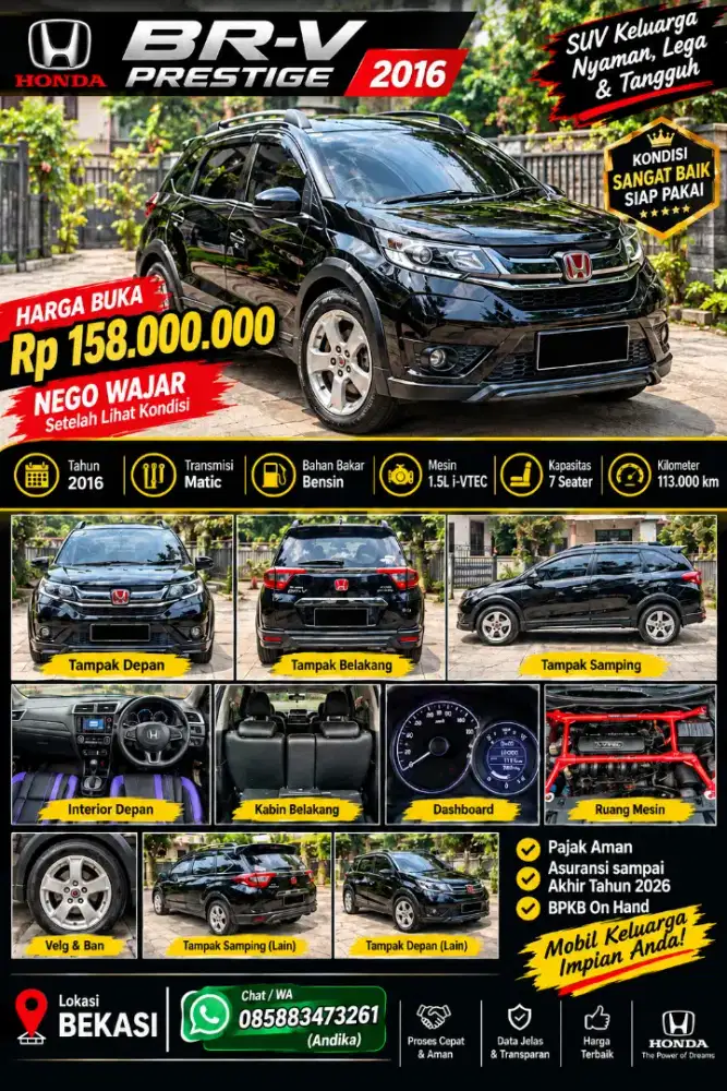 Honda BR-V Prestige 2016 Matic 7-Seater – Rp158 Juta Bekasi