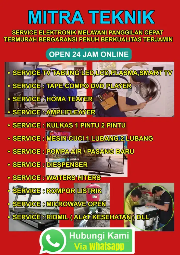 SERVICE TV LED, LCD, TEP DVD, MESIN CUCI, POMPA AIR DAN PASANG BARU