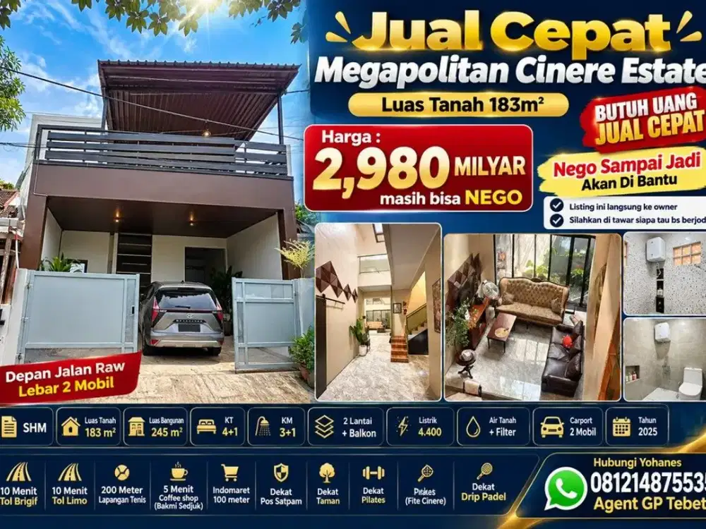 Jual Cepat Megapolitan Cinere Estate luas 183mtr