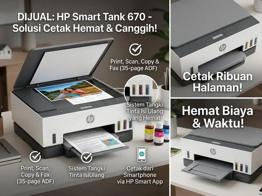 Printer Hp Smart Tank 670 Wifi All in One Auto Duplex - Lengkap