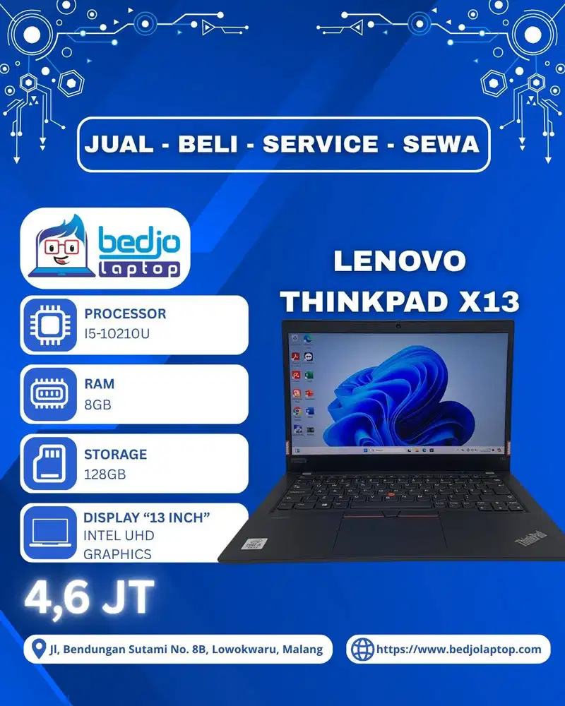 dengan Touchscreen, Lenovo ThinkPad X13 i5-10210U, laptop untuk kerja