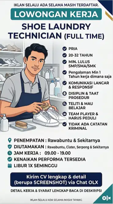 Lowongan kerja untuk Shoe Technician / Cuci Sepatu Bsd City Serpong