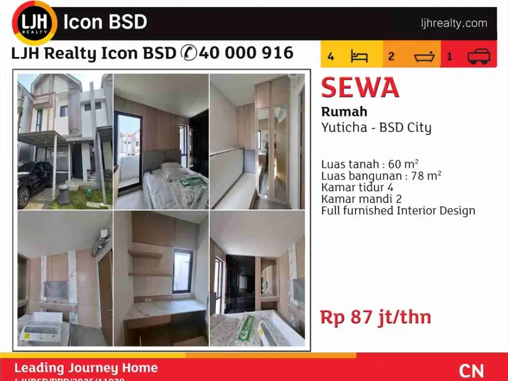 Disewakan Rumah Hunian Yuticha BSD City