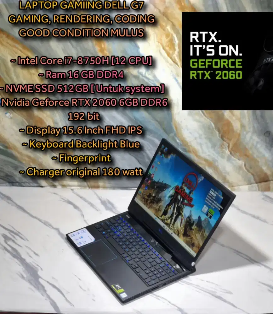 LAPTOP GAMING DELL G5 Intel Core i7 12 CPU RTX 2060 6GB DDR5
