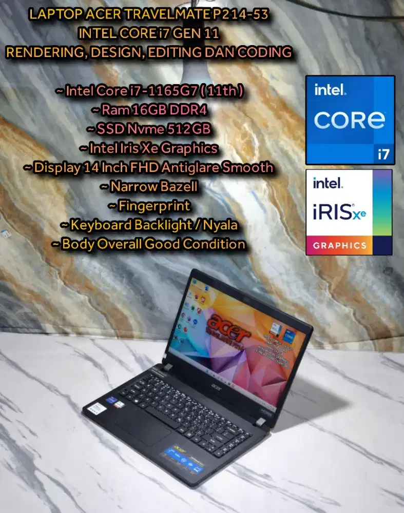 LAPTOP ACER TRAVELMATE LAPTOP INTEL CORE i7 GEN 11 RAM 16GB NVME