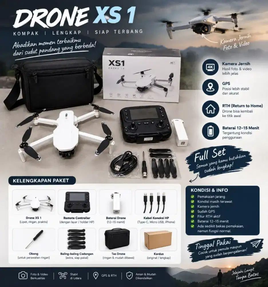 DRONE XS 1 GPS + RTH | FULL SET | KAMERA JERNIH | JARANG DIPAKAI
