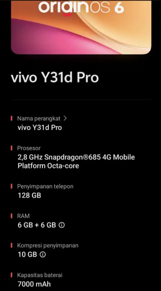 Di jual handphone Vivo 31d pro