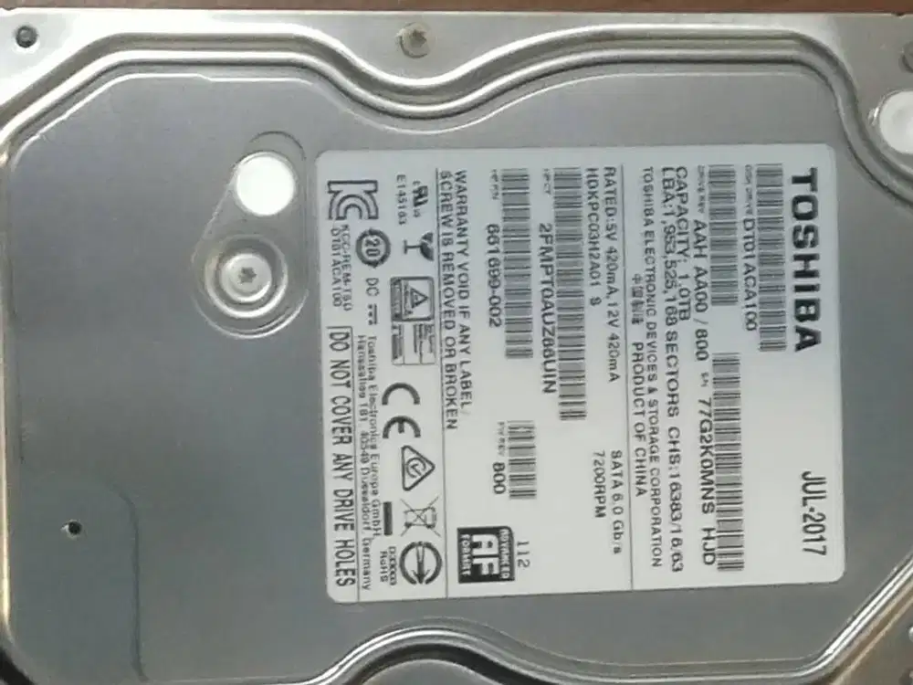 Hardisk PC/3,5 inch Toshiba 1tb Sentinel 100/100. POT 80 hari