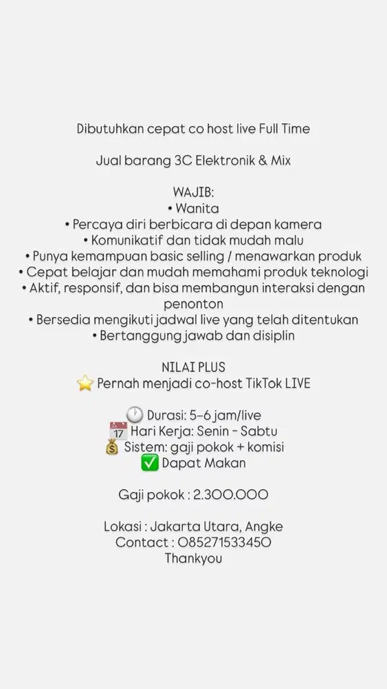 Loker Co Host Live Streaming Tiktok